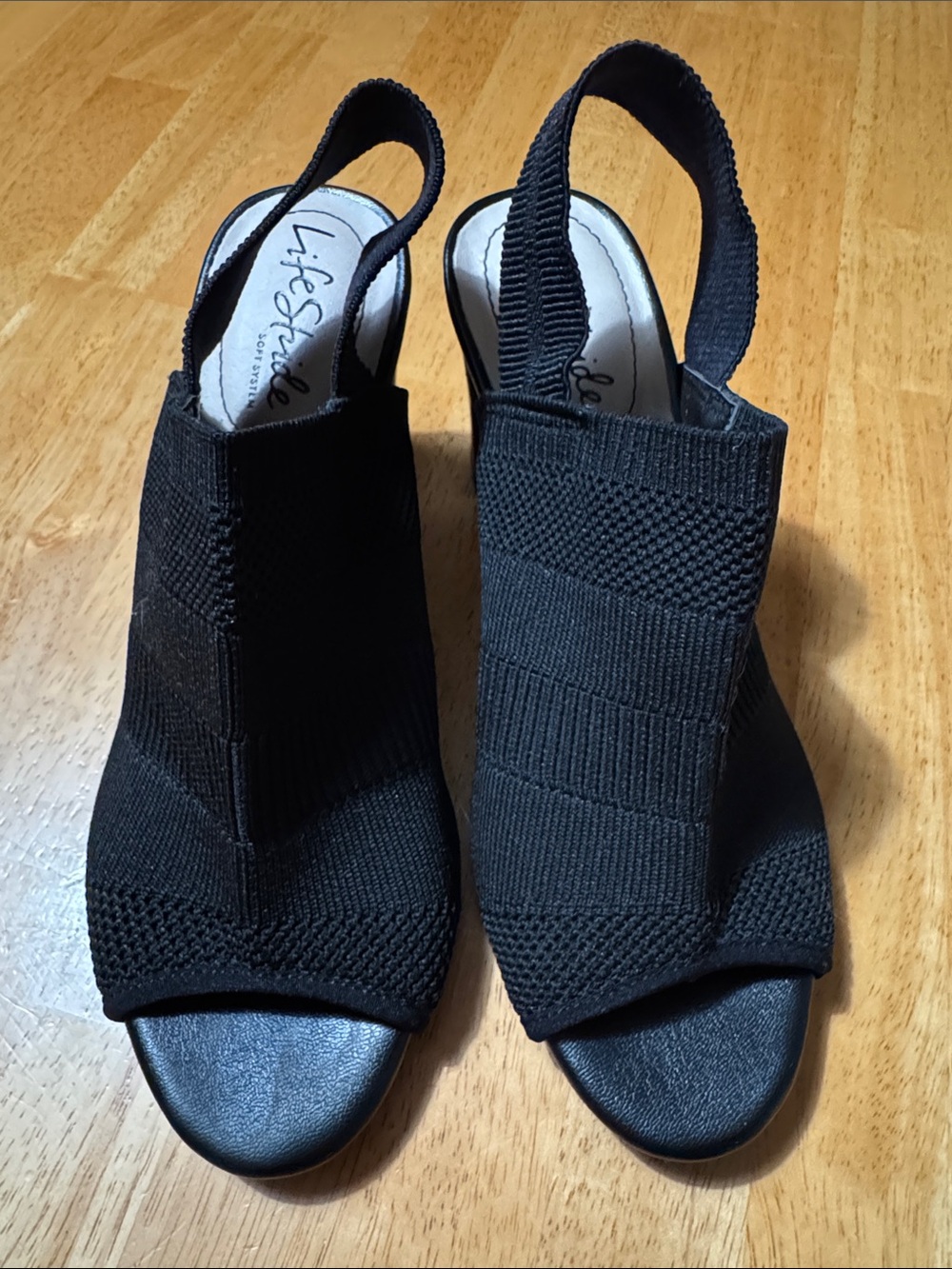 Life Stride Black Knit Slingback Open-Toe Heels - Size 6